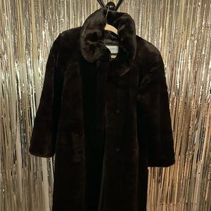 Pamela McCoy Collection faux fur full length coat.